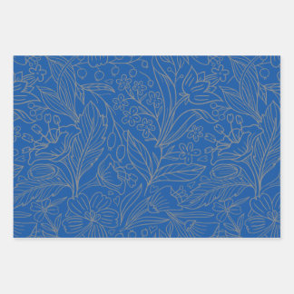Papier d'enveloppement floral moderne gris bleu