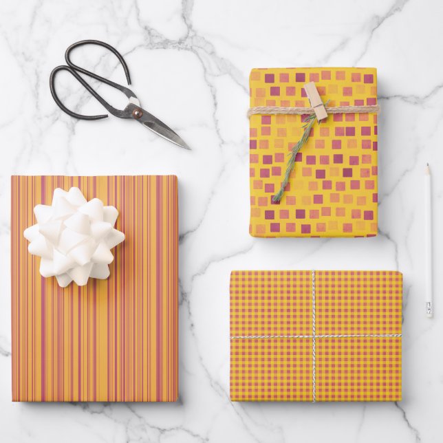 Papier d'enveloppement jaune et orange série de 3 (Recto)