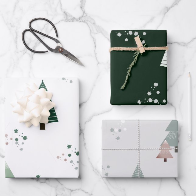 Papier d'enveloppement moderne des arbres de Noël (Recto)