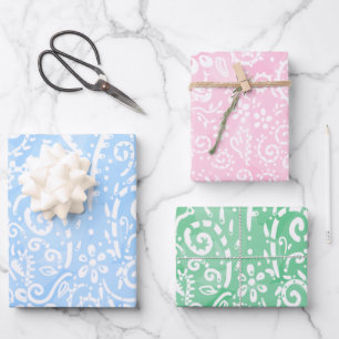 Papier d'enveloppement Pastel Paisley bleu, rose e