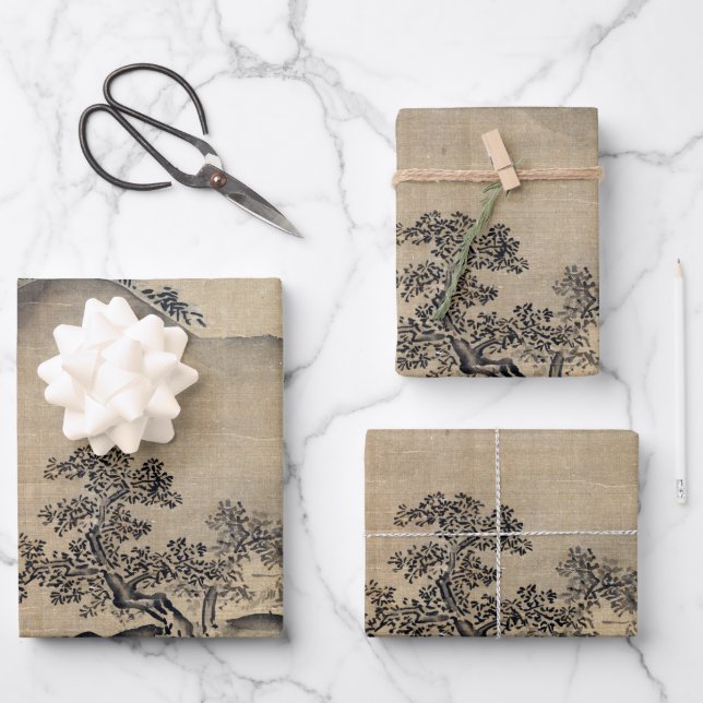 Papier d'enveloppement paysager Kano Chikanobu (Recto)