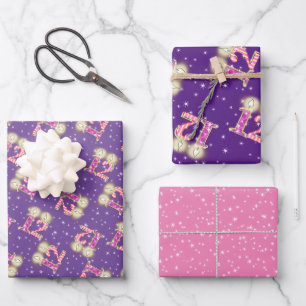 Papier d'enveloppement rose et violet 12e annivers