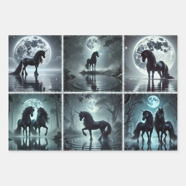 Papier d'enveloppement Unicornes de minuit (Devant)