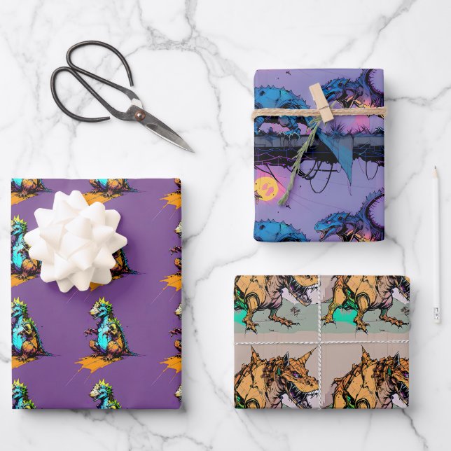 Papier Dinosaure - Enveloppement Cadeau Dino Abstr (Recto)