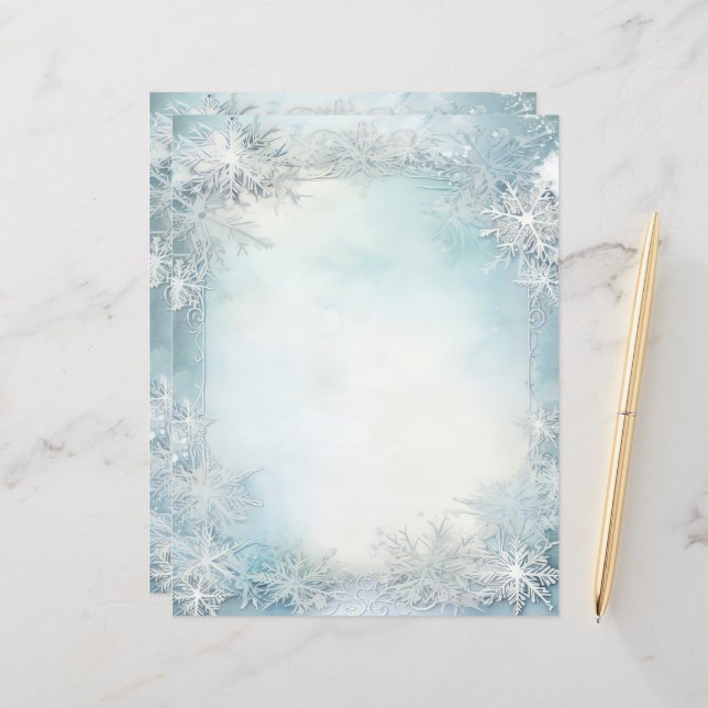 Papier du livre de journal Blue White Snowflake (Devant/Arrière en situation)