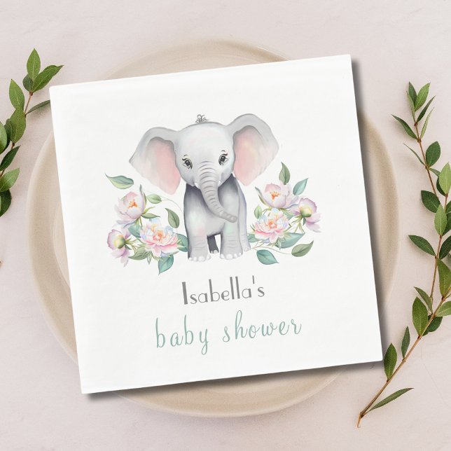Papier Éléphant Bébé avec Pivoines, Serviette en Eucalypt (Créateur téléchargé)