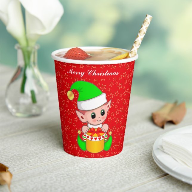 Papier Elfe de Noël mignon et étoiles sur gobelets en pap (Insitu)