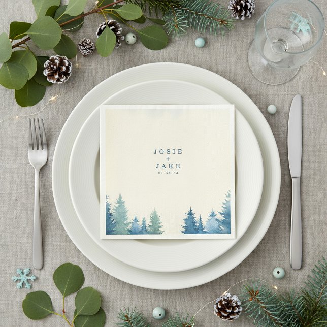 Papier Épingle de mariage en pin tendre serviette de tabl (Soft pine trees wedding napkin.)
