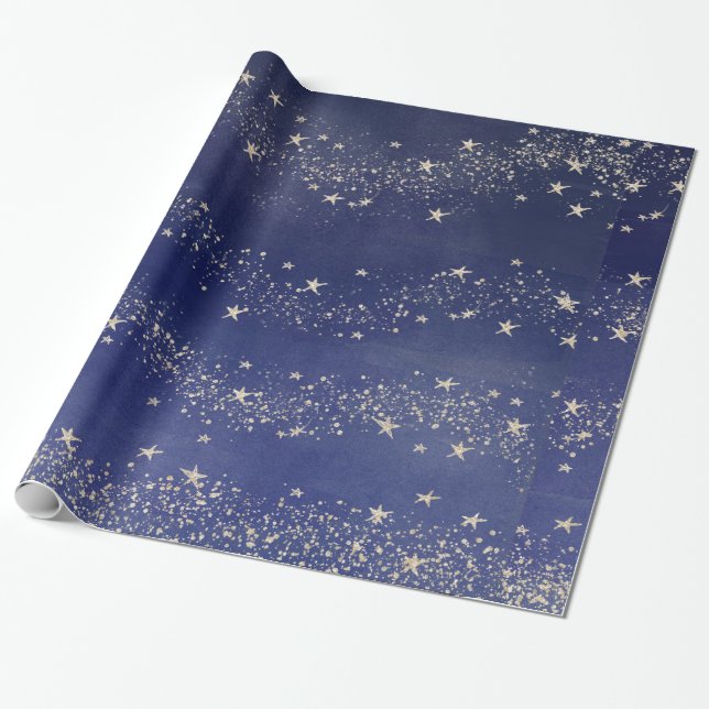 Papier étoilé bleu de minuit d'enveloppe de cadeau (Déroulé)