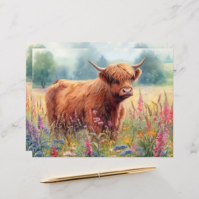 Papier Fleur sauvage à écailles Highland Cow (Devant/Arrière en situation)