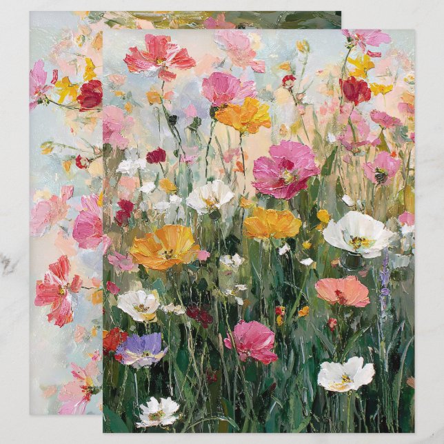 Papier fleur sauvage coloré peinture à l'huile (Devant / Derrière)