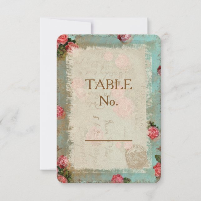 Papier Fleur Vintage - Carte de Numéro de Table (Devant)