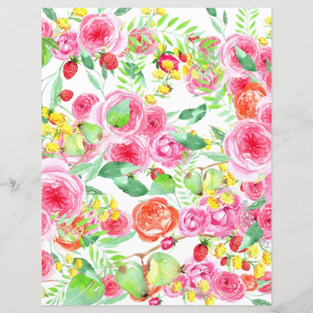 Papier floral coloré avec fraises (Devant)