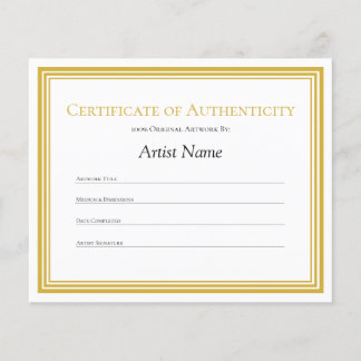 Papier frontière or Certificat d'authenticité Art