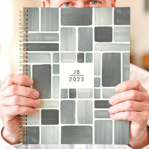 Papier Géométrique Aquarelle Grise Monogramme 2025