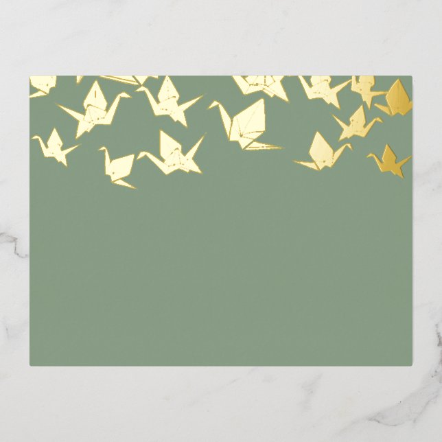Papier Grues Green Gold Foil Invitation Carte post (Recto)