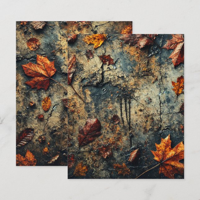 Papier Grungy Autumnal Feuilleté En Béton (Devant / Derrière)