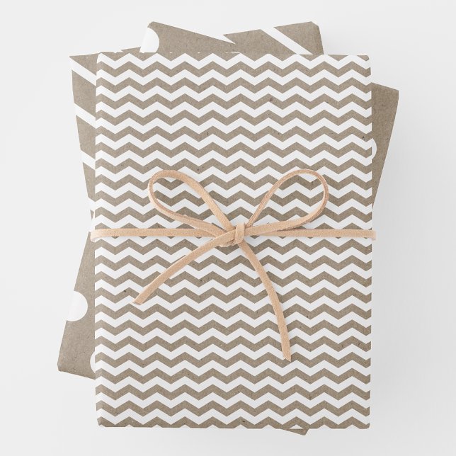 Papier Kraft Faux Chic avec Motifs Multi-Blanc Amu (Chic Faux Kraft Paper w/ Fun White Multi-Patterns)