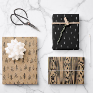 Papier Kraft Rustique Croquis d'Arbre de Noël Mi