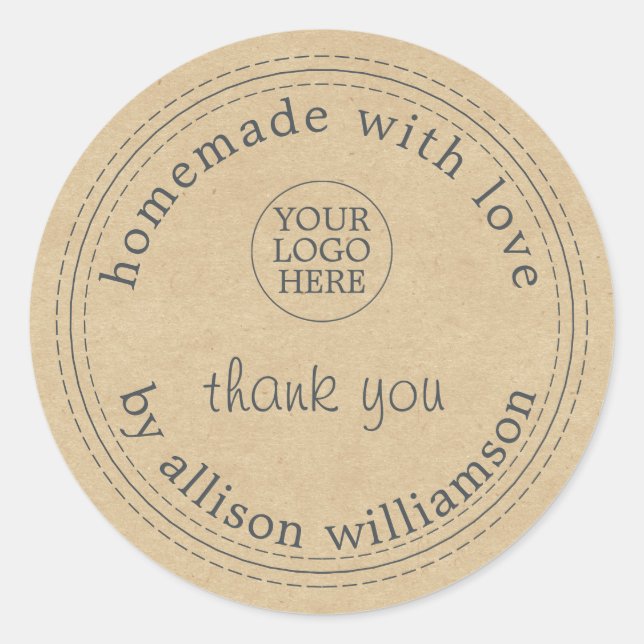 Papier Kraft Rustique Merci Votre Logo Autocollant (Devant)