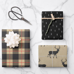Papier Kraft rustique Noël Plaid Deer Antler
