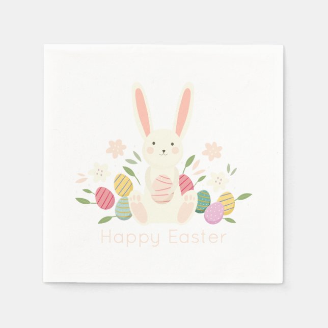 Papier Lapin de Pâques Floral Simple | Serviette en Papie (Devant)