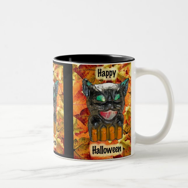 Papier Mache Halloween Chat Mug (Droit)