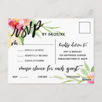 Papier main libre Fleurs Boho Choix de menu RSVP