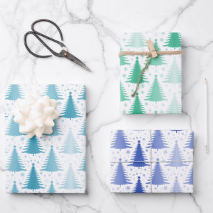 Papier métallique bleu vert Pine Arbres