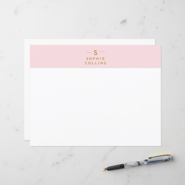 Papier minimaliste monogramme rose or (Devant/Arrière en situation)