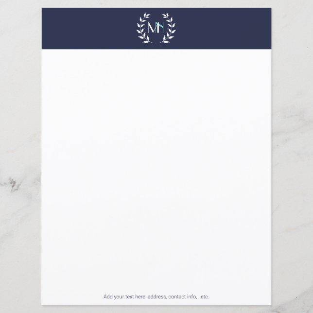 Papier Monogramme Couronne de Laurier Bleu Marine (Devant)