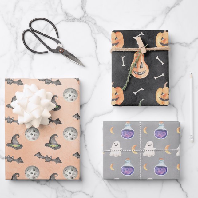 Papier Motif Halloween Ghosts Citrouille (Recto)