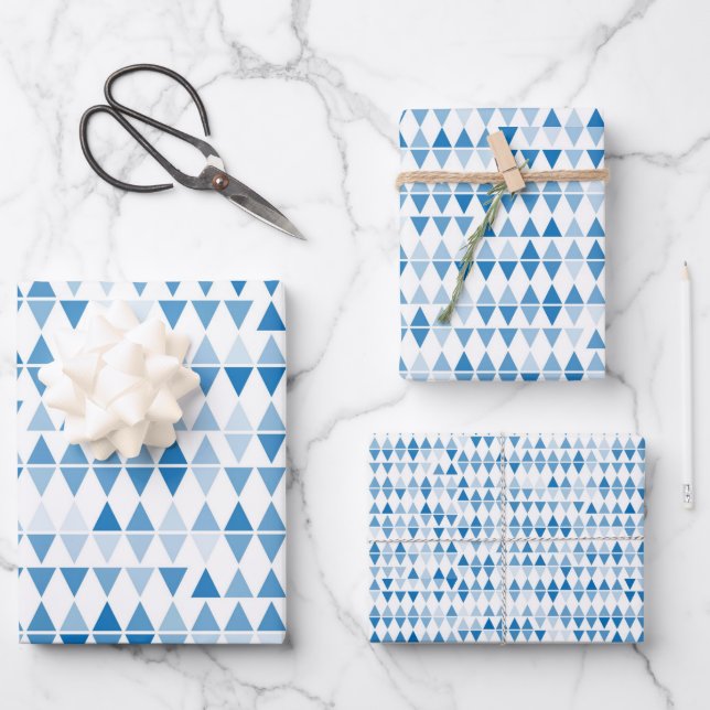 Papier Motif Triangle Bleu — Enveloppement Moderne (Recto)