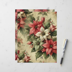 Papier Motif vintage Aquarelle Poinsettia