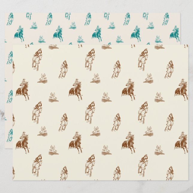 Papier Motif vintage Cheval équitation (Devant / Derrière)