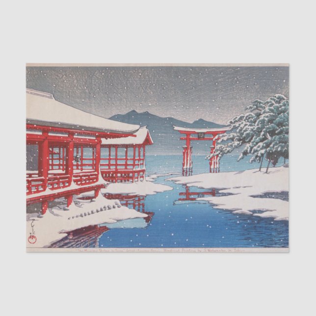 Papier Mousseline 雪 の 島, Sanctuaire Miyajima en Neige, Hasui Kawase (Recto)