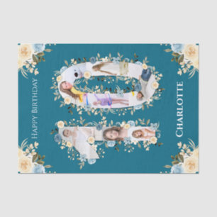 Papier Mousseline 10e anniversaire Photo Collage Turquoise Fleur Jau