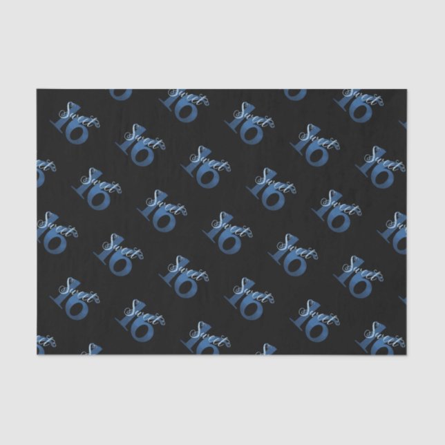 Papier Mousseline 16 ans | Aquarelle bleue et Faux Parties scintilla (Recto)