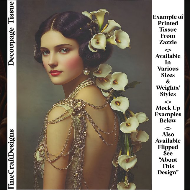 Papier Mousseline 1920s Art Nouveau Woman & Lillies EZ7L Decoupage (Créateur téléchargé)
