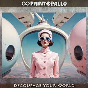 Papier Mousseline 1950 rétro-futurisme femme émancipée en rose
