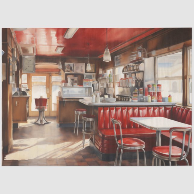 Papier Mousseline 1950s Retro American Diner Watercolor (Recto)