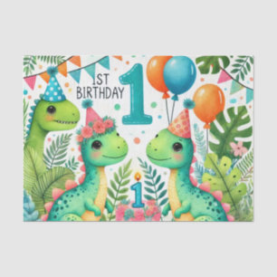 Papier Mousseline 1er anniversaire Dinosaur Dino Boy Aquarelle