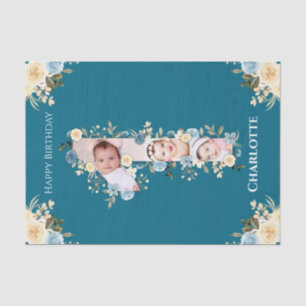 Papier Mousseline 1er anniversaire Photo Collage Turquoise bleu jaun