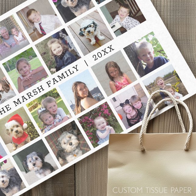 Papier Mousseline 24 Photo Collage avec nom de famille Date - noir (Custom Photo Tissue Paper)