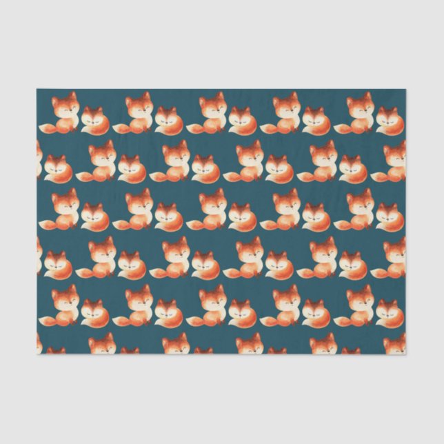 Papier Mousseline 2 mignons petits renards rouges Motif d'aquarelle (Recto)