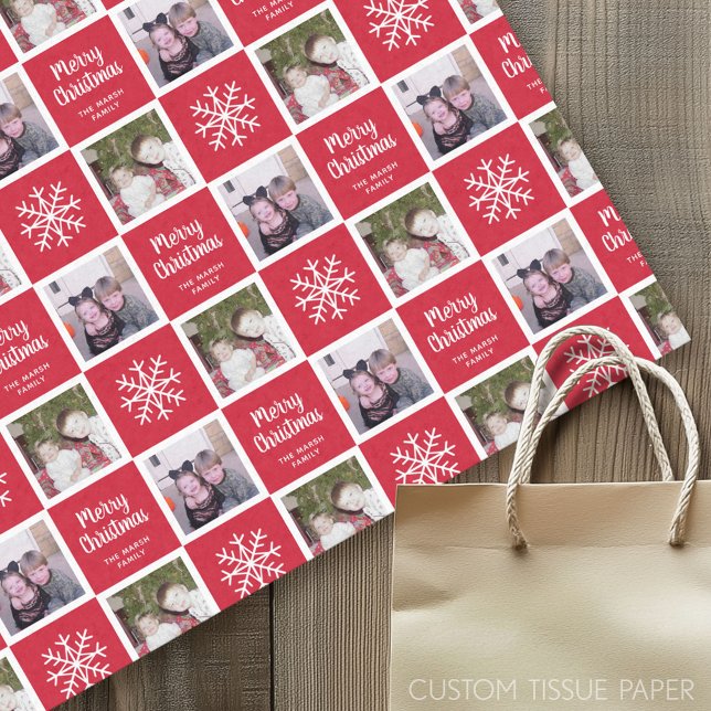 Papier Mousseline 2 Photo avec Rouge - Joyeux flocons de neige de No (Custom Tissue Paper)