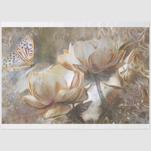 Papier Mousseline 2 Silk Gold White Unique Rose Art Dream (Recto)