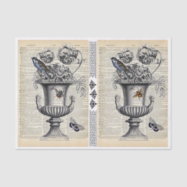 Papier Mousseline 2 Urnes florales sur une feuille Papier de tissu d (Recto)