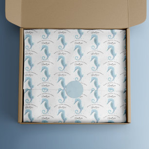 Papier Mousseline 2e anniversaire Dusty Blue Seahorse Customisé