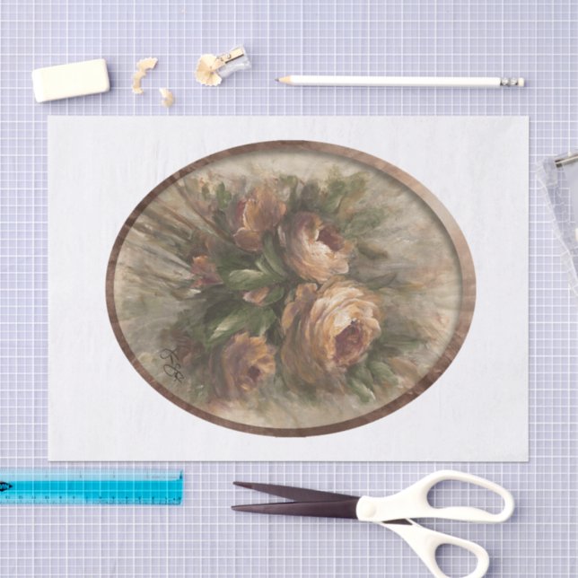 Papier Mousseline 315 Roses ovale (Artisanat)